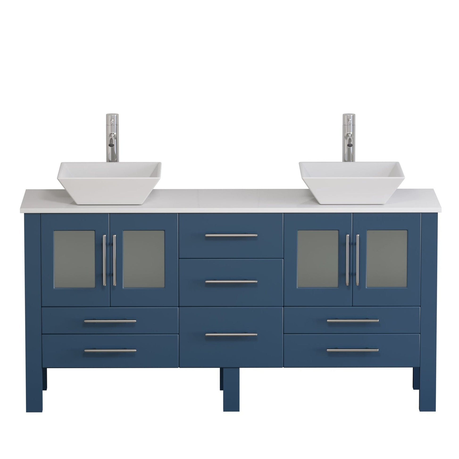 Cambridge Plumbing 63" Modern Wood and Porcelain Vanity with Polished Chrome Plumbing-8119SF-CP
