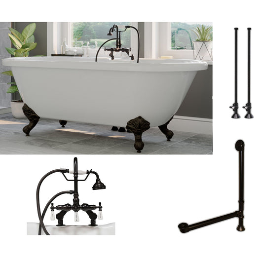 Cambridge Plumbing 70" White Acrylic Double Ended Clawfoot Bathtub With Deck Holes And Complete Plumbing Package Including Porcelain Lever English Telephone Brass Faucet, Supply Lines, Drain And Overflow Assembly In Oil Rubbed Bronze