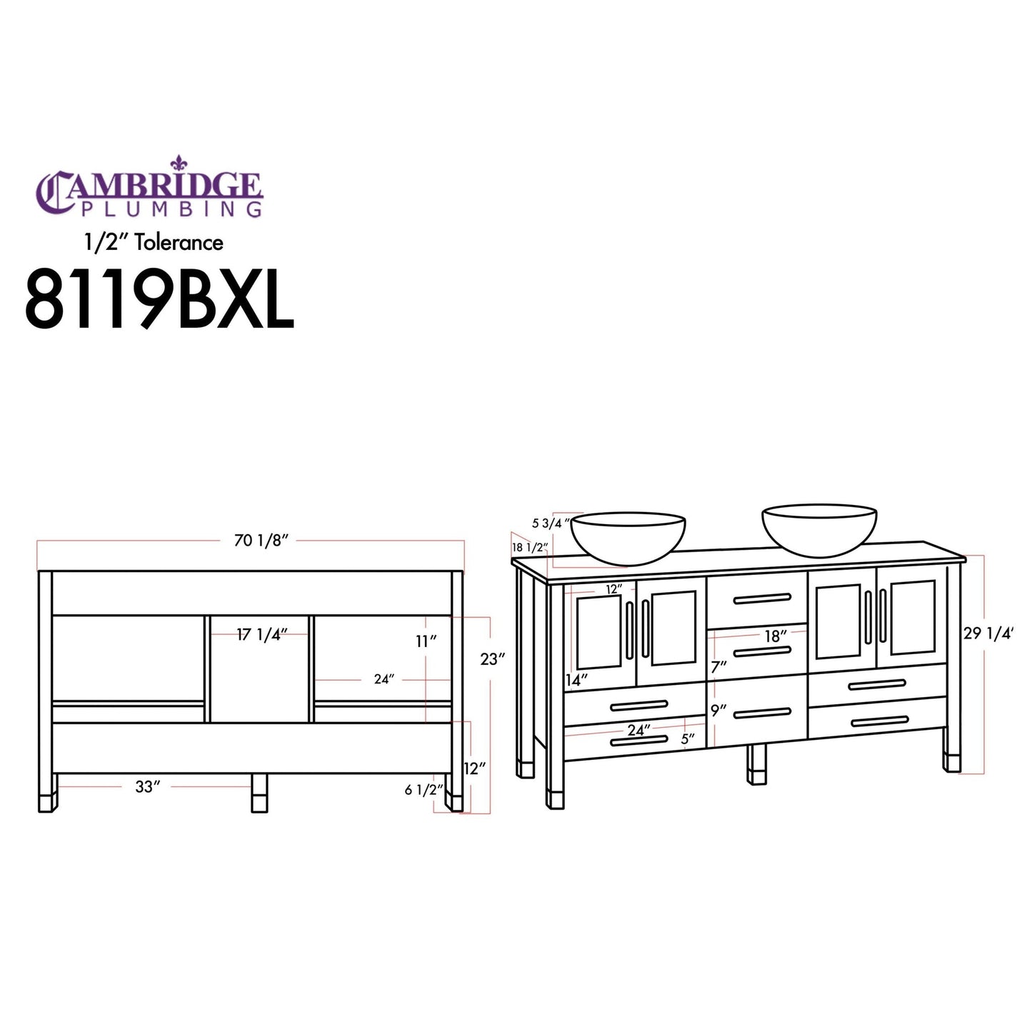 Cambridge Plumbing 72" Modern Wood and Glass Vanity with Brushed Nickel Plumbing-8119BXLS-BN