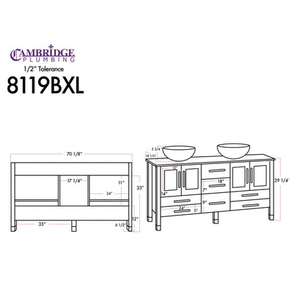 Cambridge Plumbing 72" Modern Wood and Glass Vanity with Brushed Nickel Plumbing-8119BXLS-BN