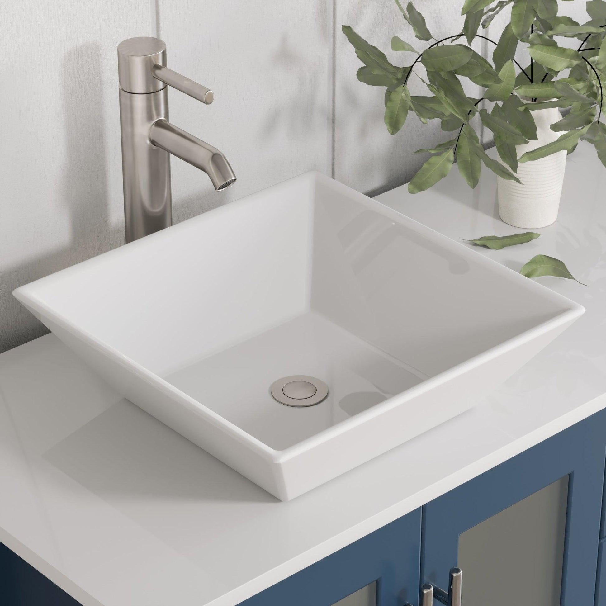 Cambridge Plumbing 72" Modern Wood and Porcelain Vanity with Brushed Nickel Plumbing-8119XLSF-BN