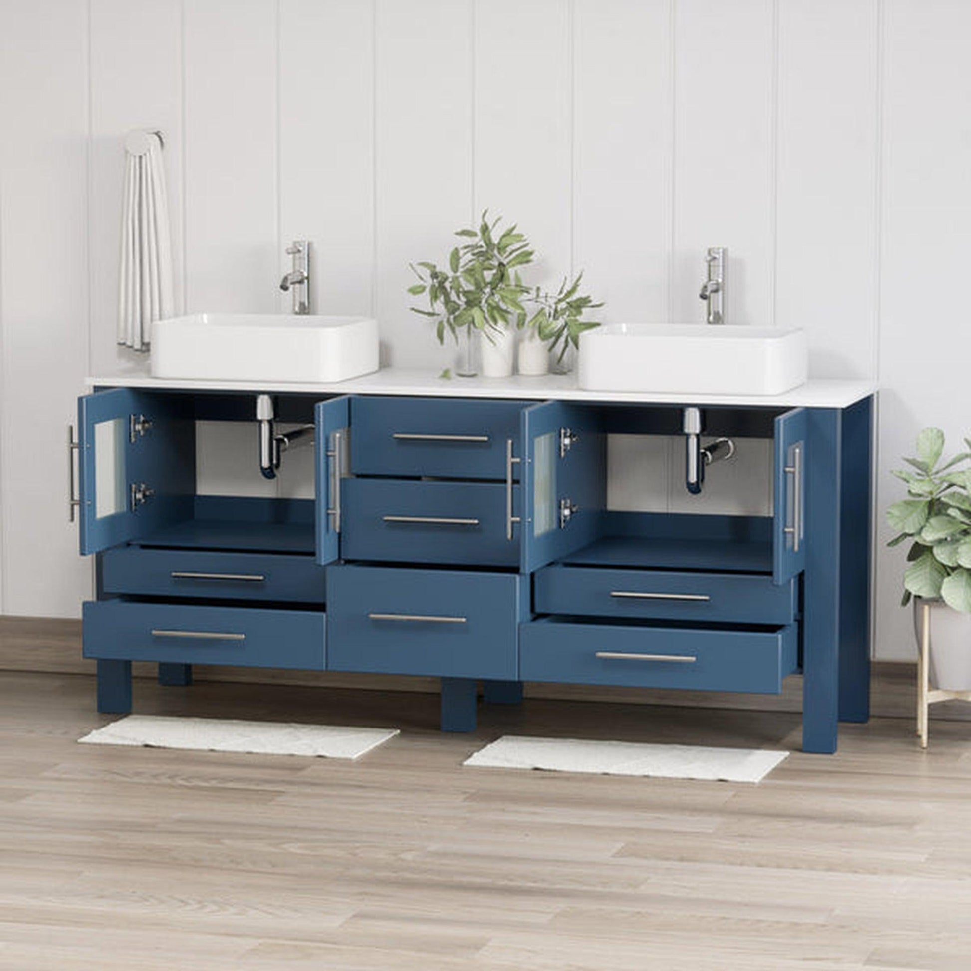 Cambridge Plumbing 72" Modern Wood and Porcelain Vanity with Polished Chrome Plumbing-8119XLS-CP
