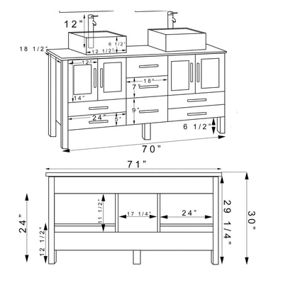 Cambridge Plumbing 72" Modern Wood and Porcelain Vanity with Polished Chrome Plumbing-8119XLS-CP