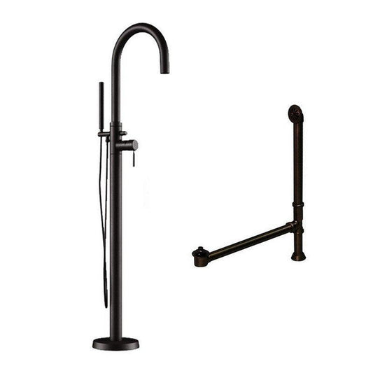 Cambridge Plumbing Complete Plumbing Package In Oil Rubbed Bronze Including Free Standing Modern Gooseneck Style Faucet With Hand Held Wand Shower, Supply Lines, Drain And Overflow Assembly