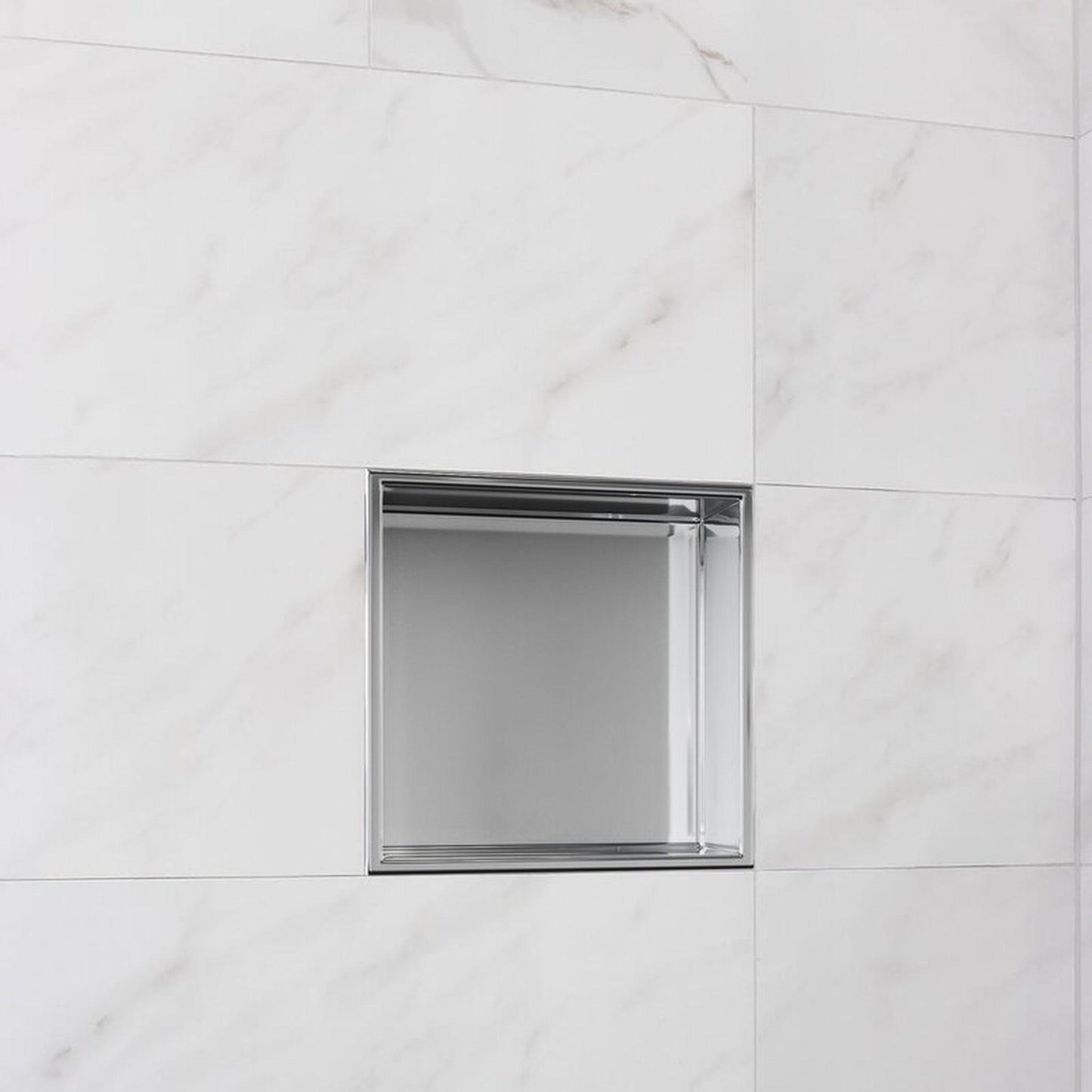 Cantrio Koncepts 12" 18-Gauge Square Polished Chrome Stainless Steel Recessed Shower Niche