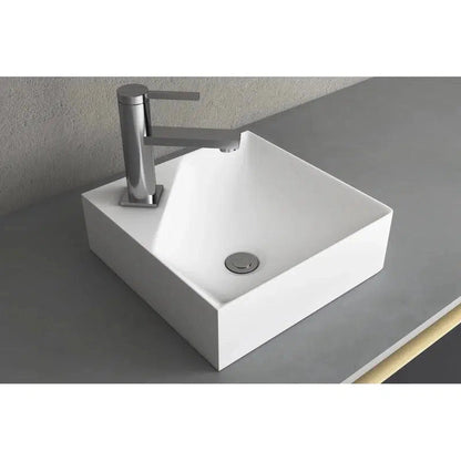 Cantrio Koncepts 12" x 12" Square White Solid Surface Wall Hung Sink With Deck Mount Hole