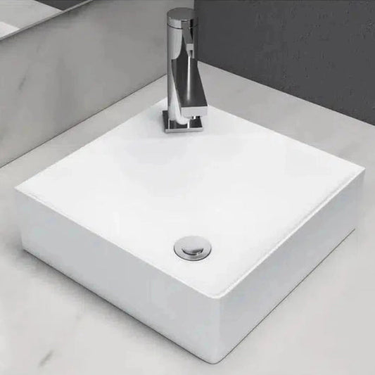 Cantrio Koncepts 12" x 12" Square White Solid Surface Wall Hung Sink With Deck Mount Hole