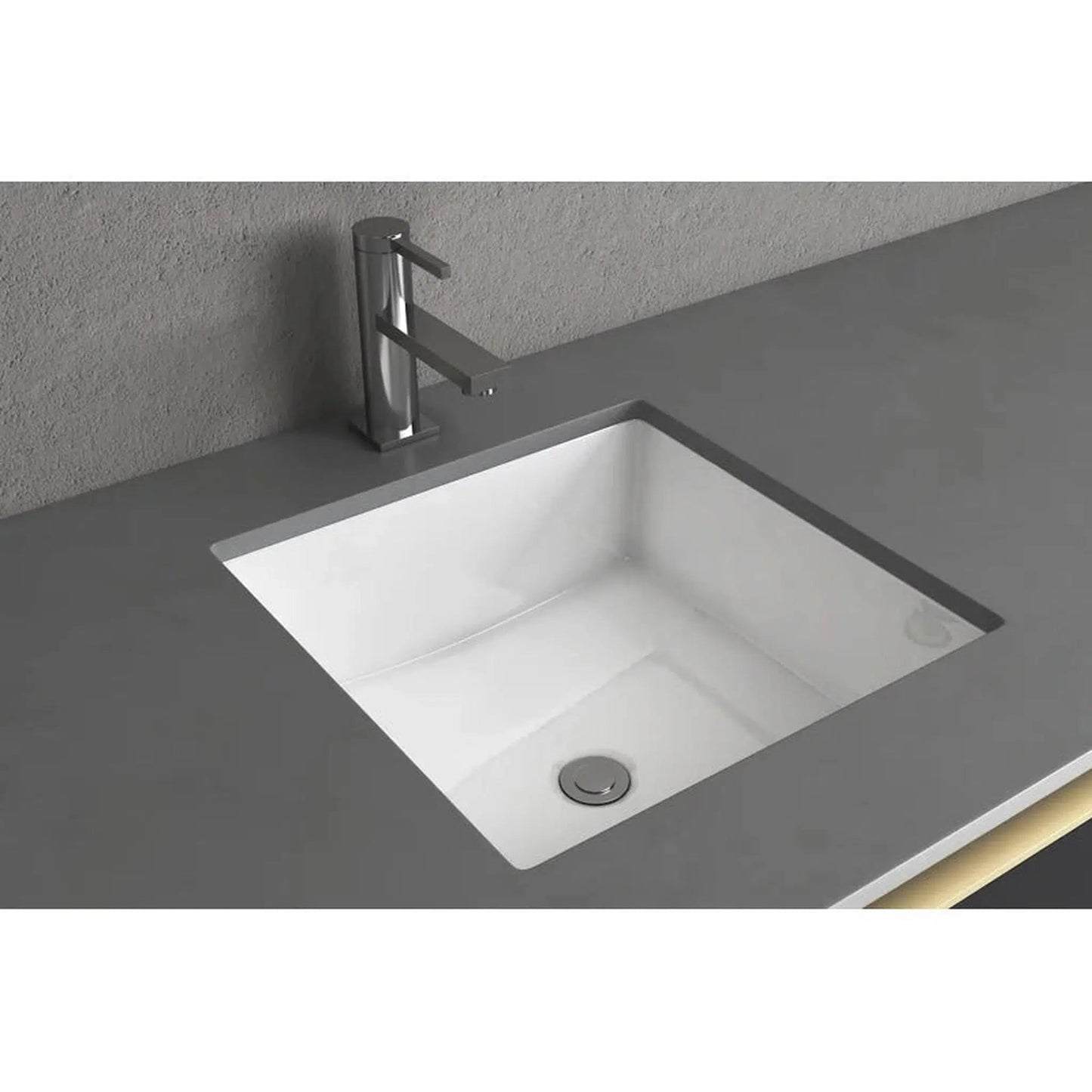 Cantrio Koncepts 16" Square White Vitreous China Undermount Bathroom Lavatory Sink With Overflow Drain