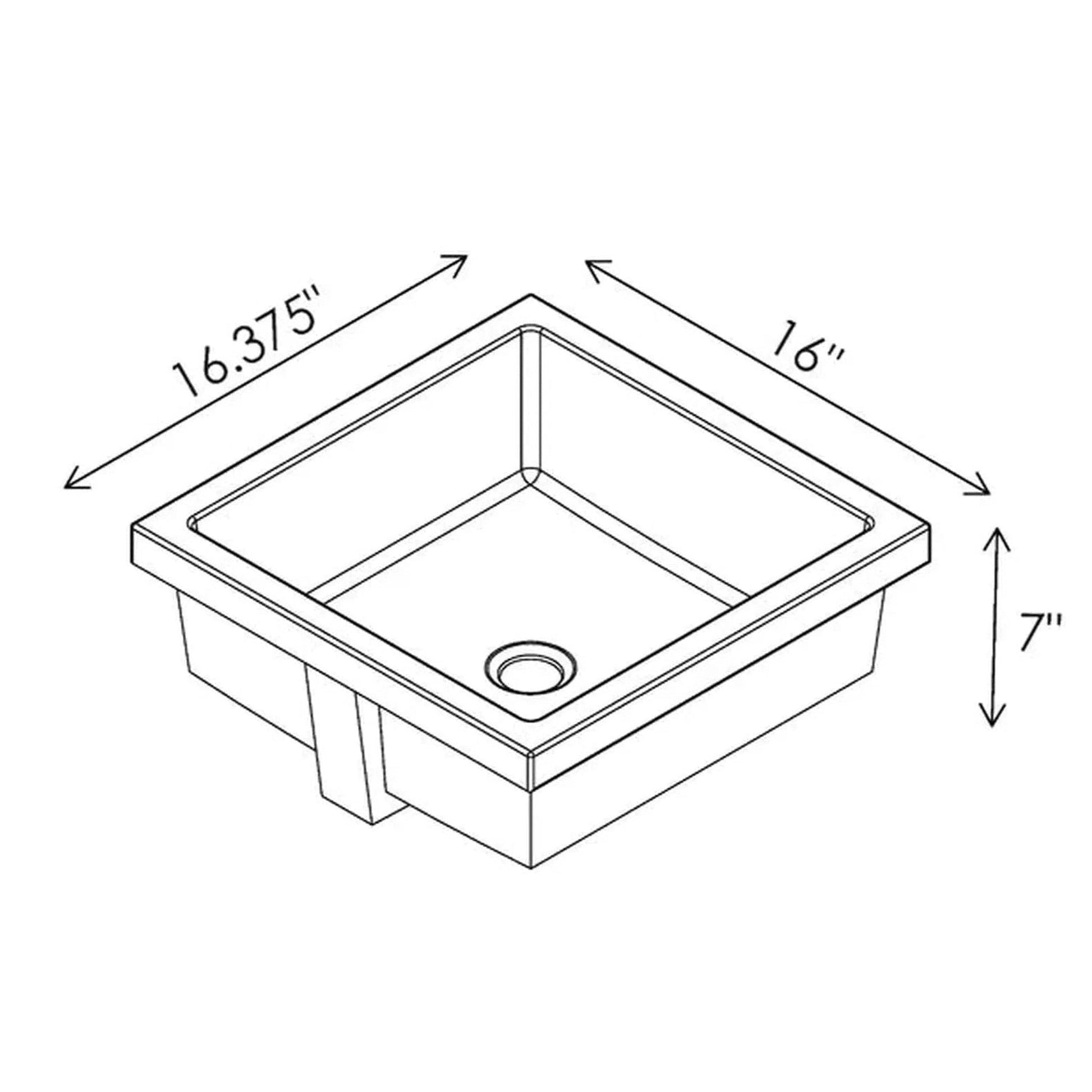 Cantrio Koncepts 16" Square White Vitreous China Undermount Bathroom Lavatory Sink With Overflow Drain