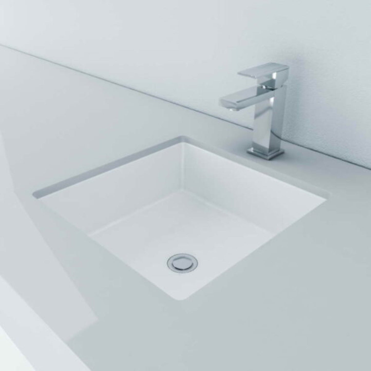 Cantrio Koncepts 16" Square White Vitreous China Undermount Bathroom Lavatory Sink With Overflow Drain