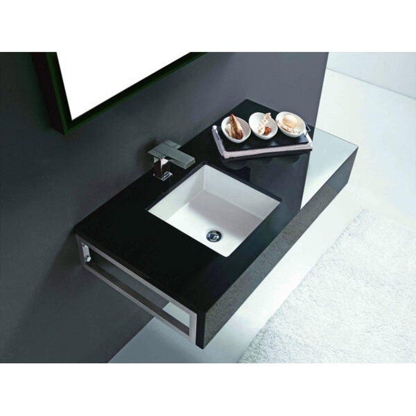 Cantrio Koncepts 16" Square White Vitreous China Undermount Bathroom Lavatory Sink With Overflow Drain