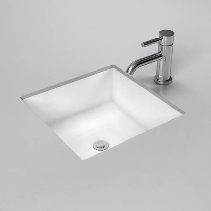 Cantrio Koncepts 16" Square White Vitreous China Undermount Bathroom Lavatory Sink With Overflow Drain