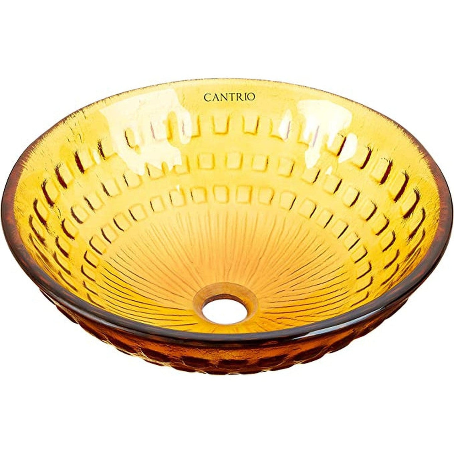 Cantrio Koncepts 17" Round Amber Stained Glass Vessel Sink With Embossed Inlays