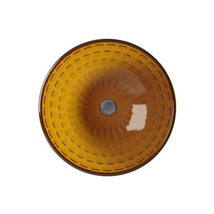 Cantrio Koncepts 17" Round Amber Stained Glass Vessel Sink With Embossed Inlays