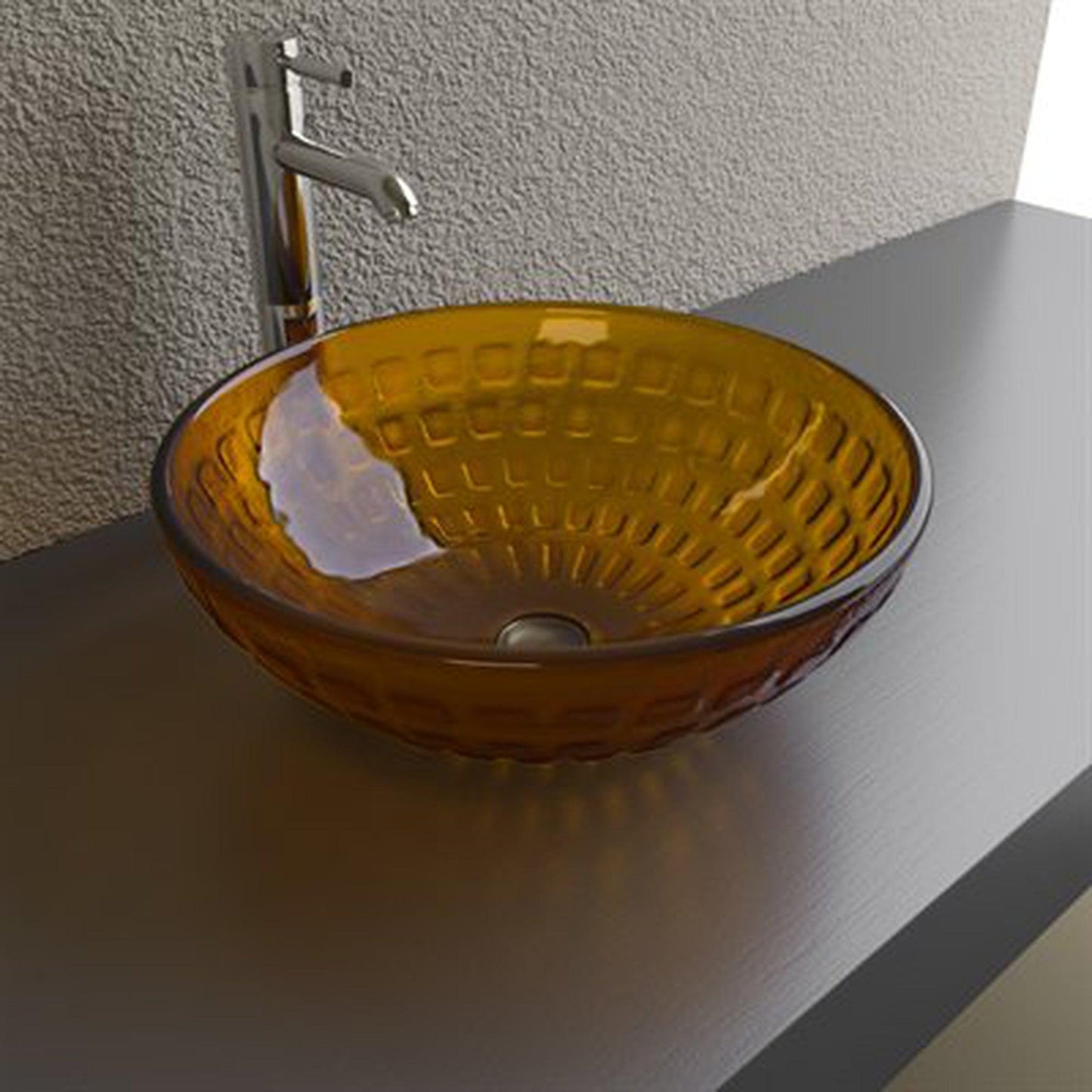 Cantrio Koncepts 17" Round Amber Stained Glass Vessel Sink With Embossed Inlays