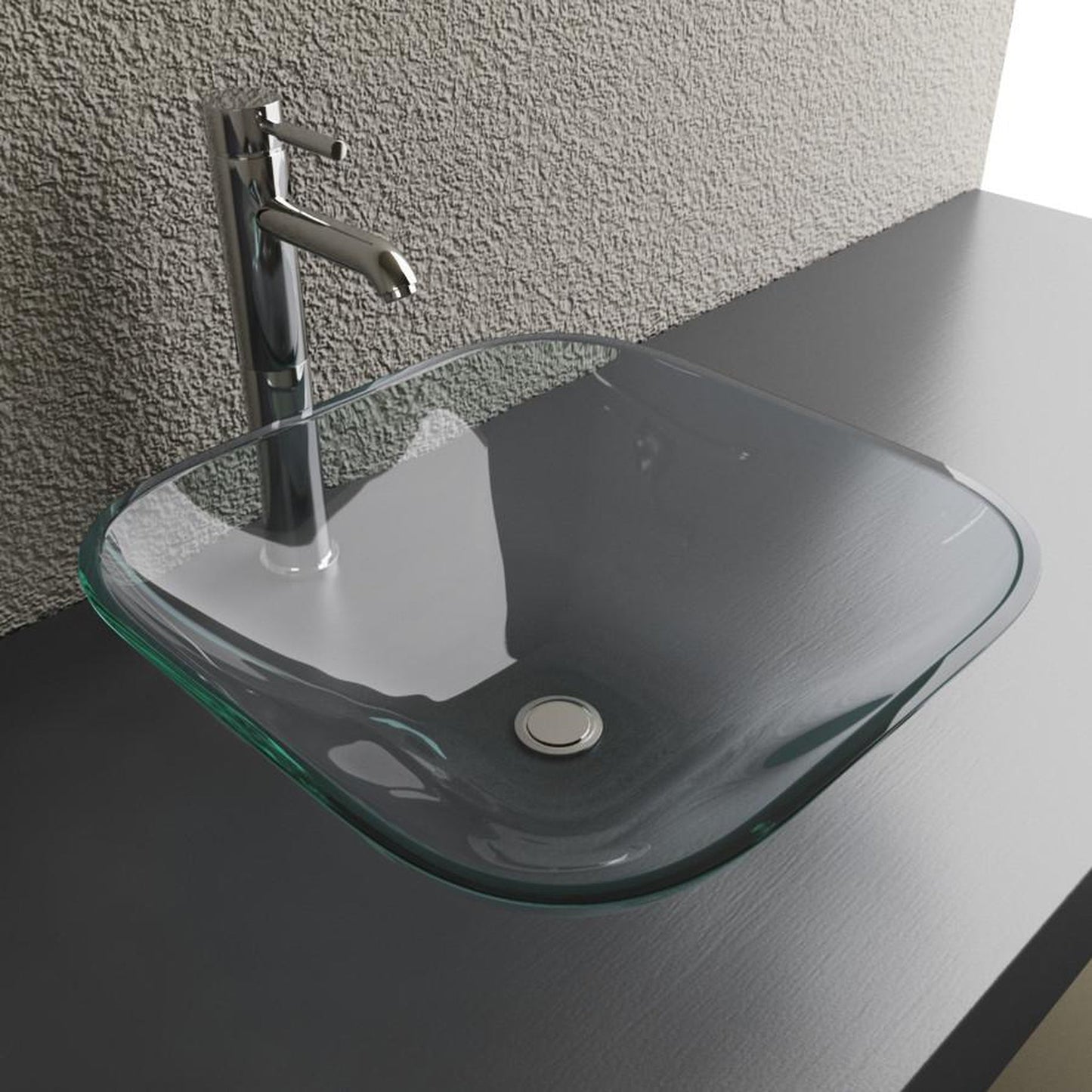 Cantrio Koncepts 17" Square Clear Tempered Glass Vessel Sink