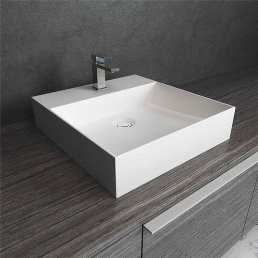 Cantrio Koncepts 17" White Rectangle Vessel Bathroom Sink With Single Faucet Hole and Overflow