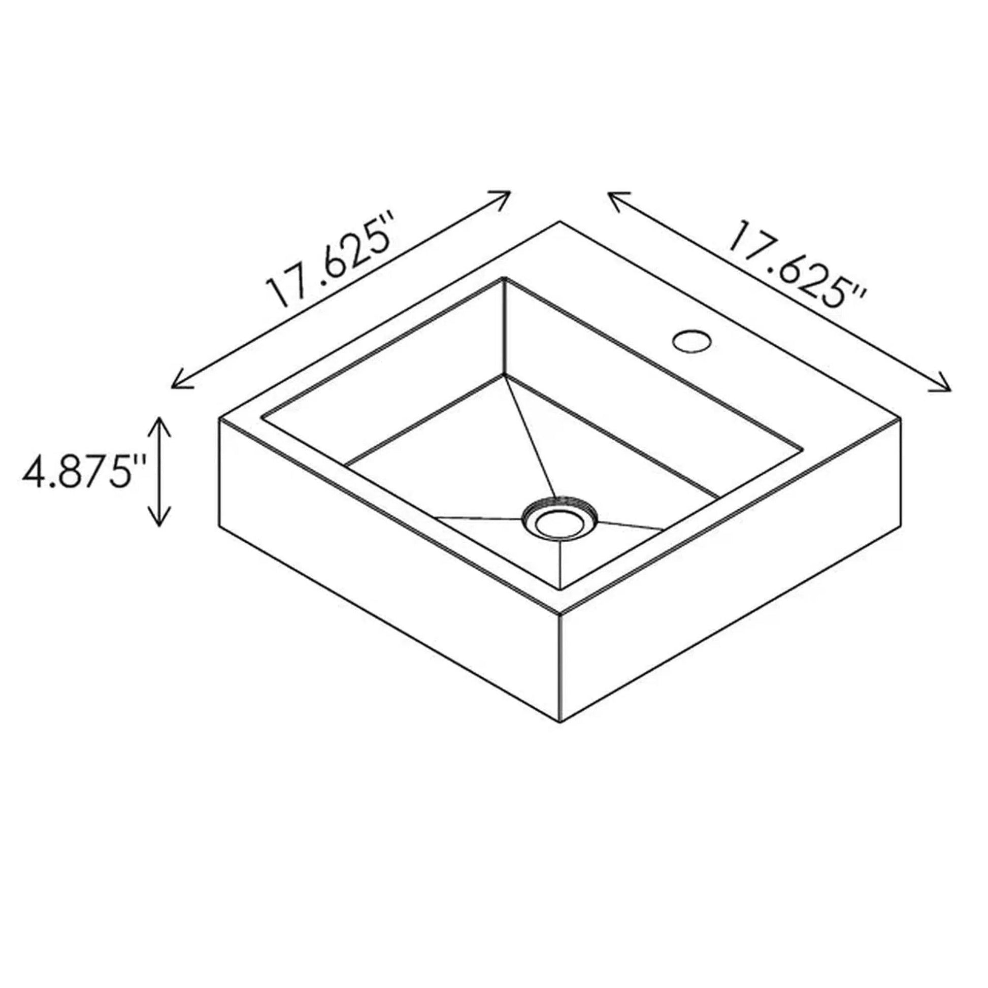 Cantrio Koncepts 18" Square Brushed Stainless Steel Wall-Mount or Vessel Mount Sink With Deck Mount Hole