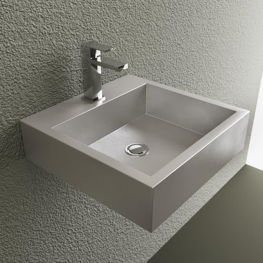 Cantrio Koncepts 18" Square Brushed Stainless Steel Wall-Mount or Vessel Mount Sink With Deck Mount Hole