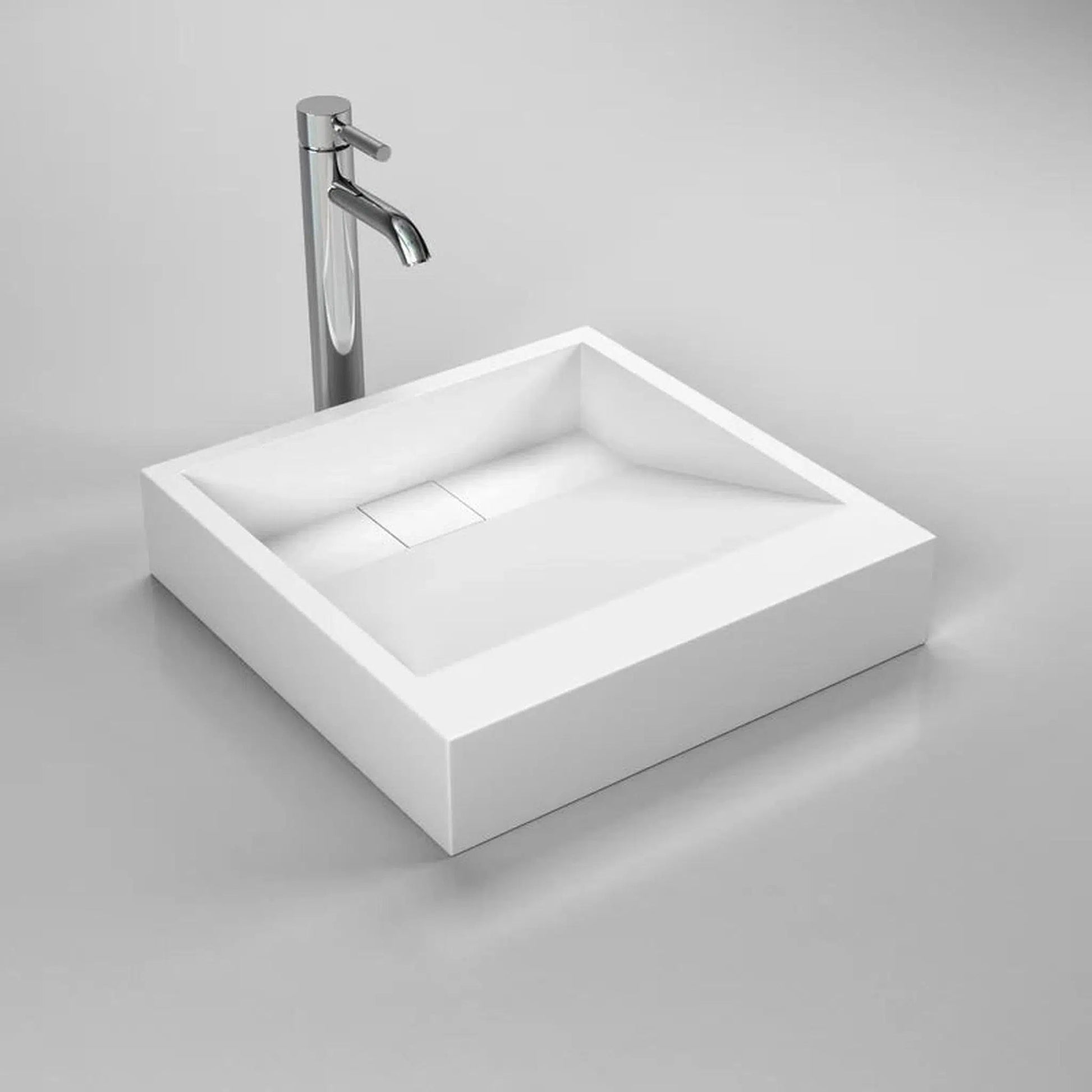 Cantrio Koncepts 18" Square Solid Surface Countertop Sink With Concealed Drain