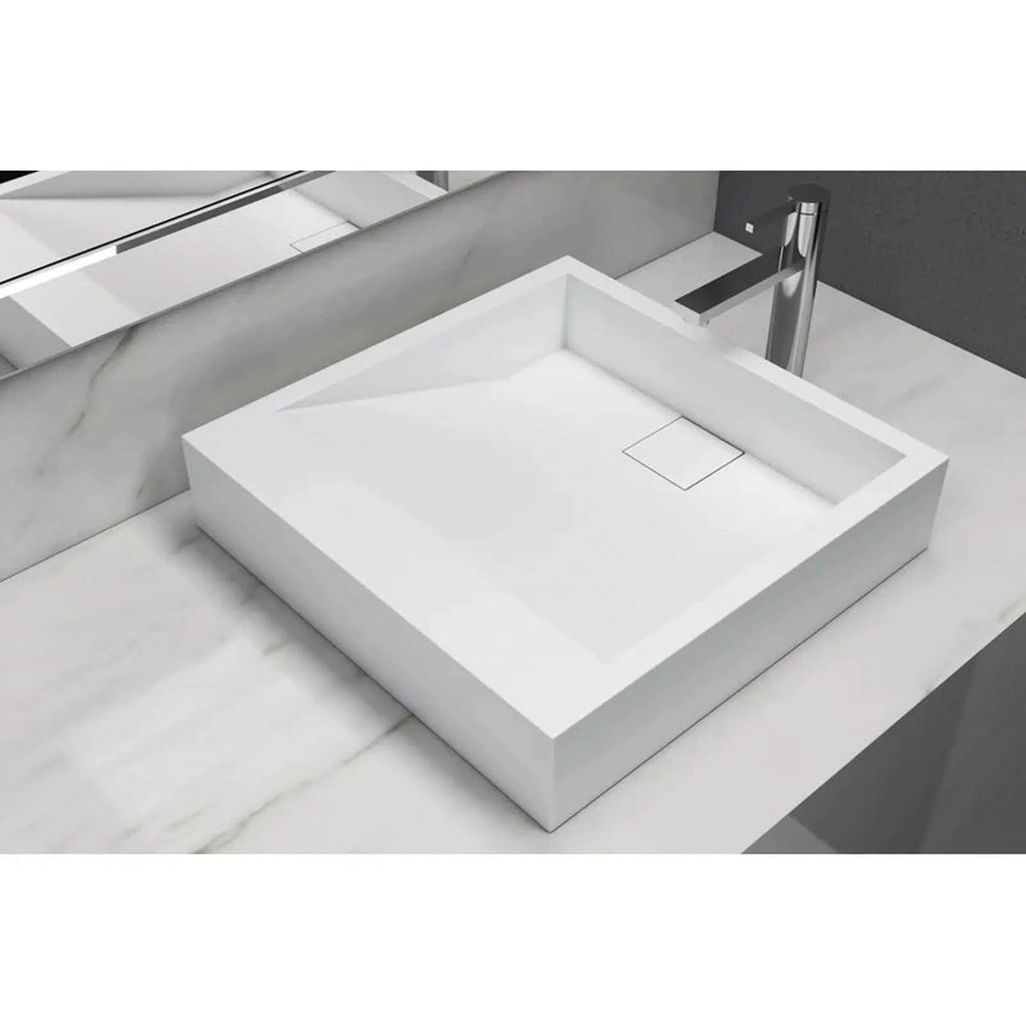 Cantrio Koncepts 18" Square Solid Surface Countertop Sink With Concealed Drain