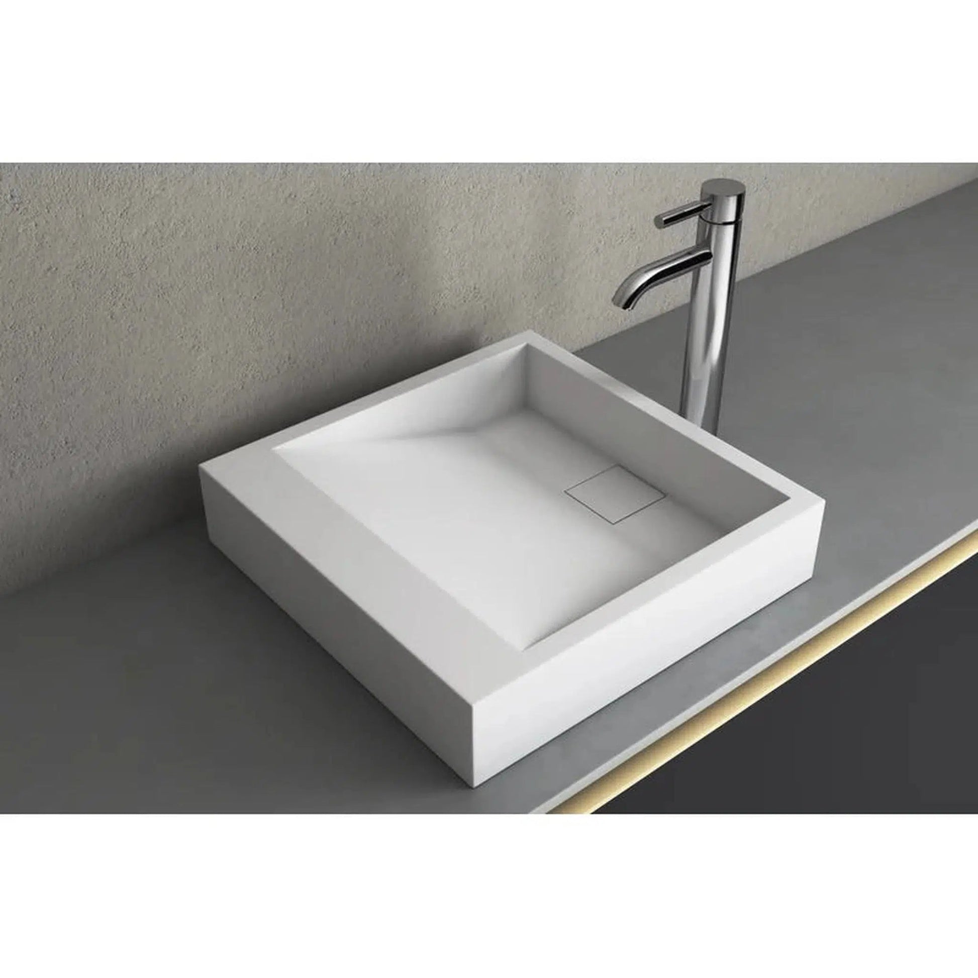 Cantrio Koncepts 18" Square Solid Surface Countertop Sink With Concealed Drain