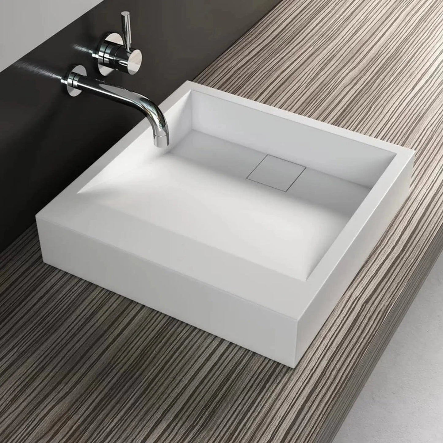 Cantrio Koncepts 18" Square Solid Surface Countertop Sink With Concealed Drain