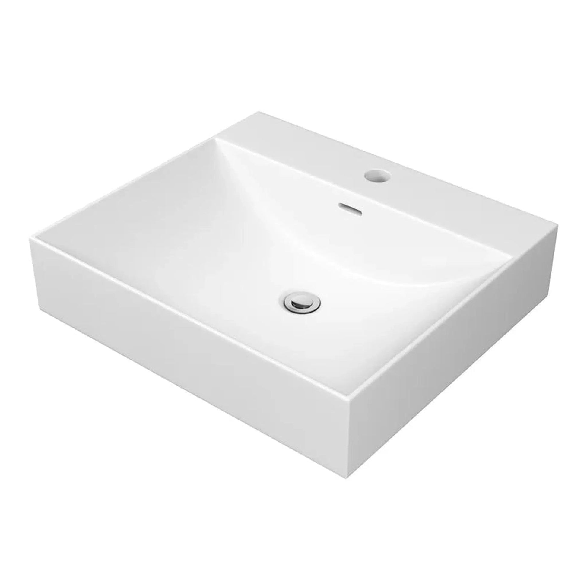 Cantrio Koncepts 19" x 17" Rectangle White Solid Surface Countertop Sink With Deck Mount Hole and Overflow Drain