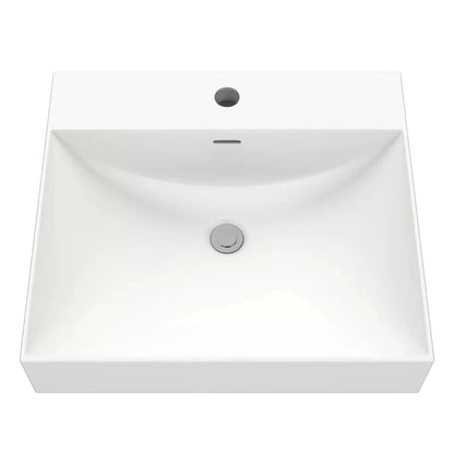 Cantrio Koncepts 19" x 17" Rectangle White Solid Surface Countertop Sink With Deck Mount Hole and Overflow Drain