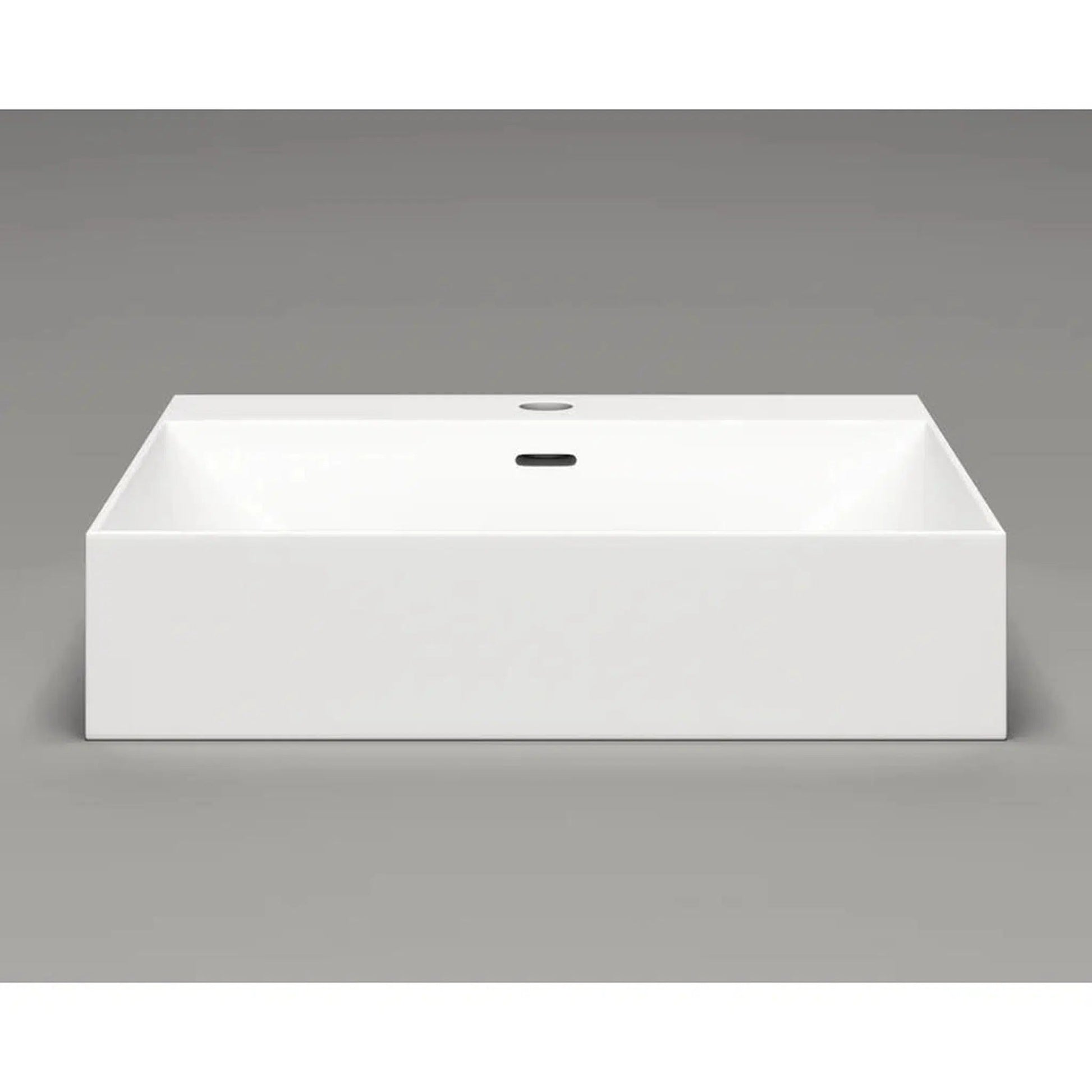 Cantrio Koncepts 19" x 17" Rectangle White Solid Surface Countertop Sink With Deck Mount Hole and Overflow Drain