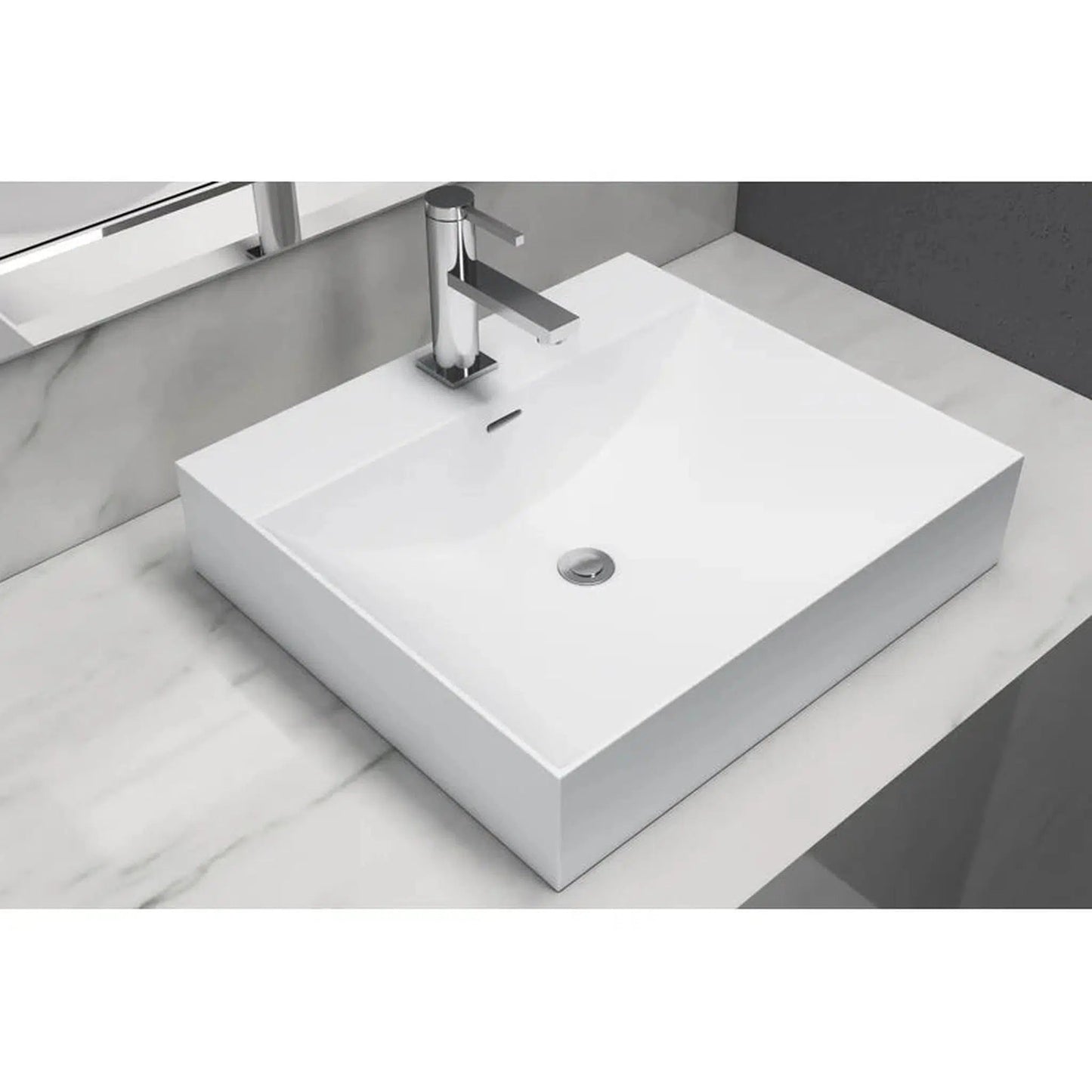 Cantrio Koncepts 19" x 17" Rectangle White Solid Surface Countertop Sink With Deck Mount Hole and Overflow Drain