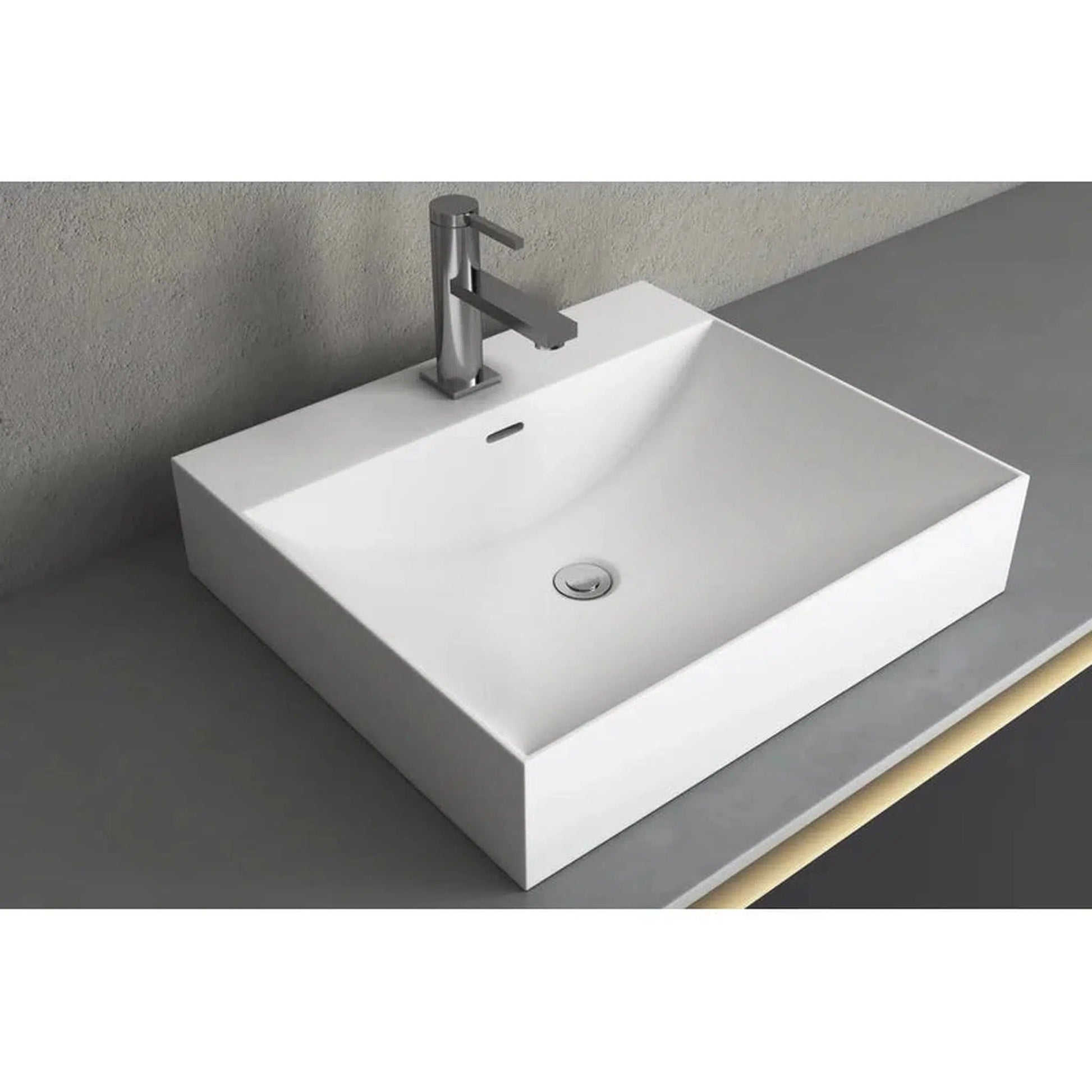 Cantrio Koncepts 19" x 17" Rectangle White Solid Surface Countertop Sink With Deck Mount Hole and Overflow Drain