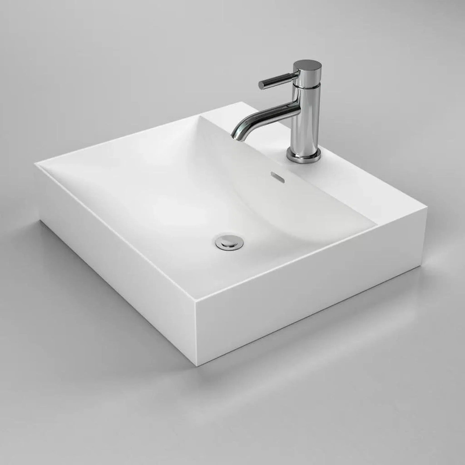 Cantrio Koncepts 19" x 17" Rectangle White Solid Surface Countertop Sink With Deck Mount Hole and Overflow Drain