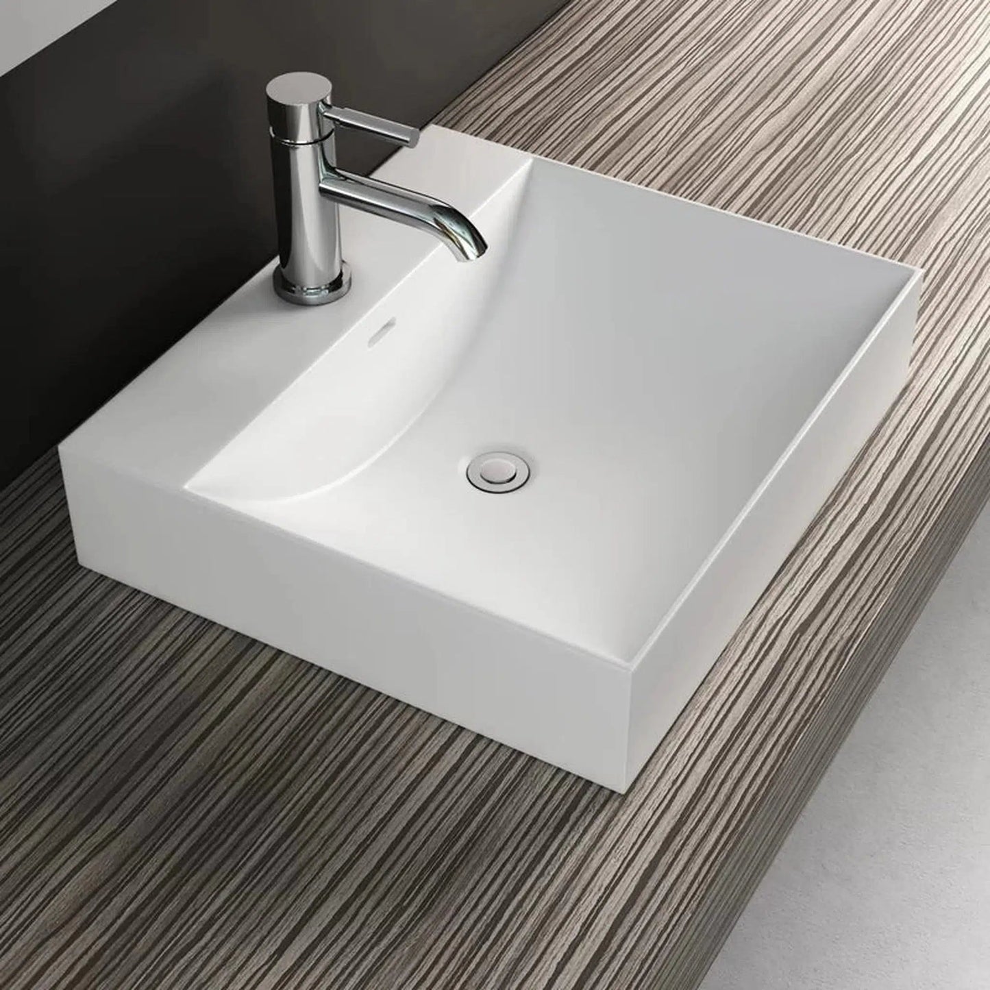 Cantrio Koncepts 19" x 17" Rectangle White Solid Surface Countertop Sink With Deck Mount Hole and Overflow Drain