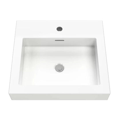 Cantrio Koncepts 19" x 17" Rectangle White Vitreous China Vessel Bathroom Lavatory Sink With Pre-Drilled Hole For Center Single Faucet and Overflow Drain