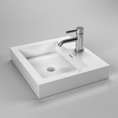 Cantrio Koncepts 19" x 17" Rectangle White Vitreous China Vessel Bathroom Lavatory Sink With Pre-Drilled Hole For Center Single Faucet and Overflow Drain