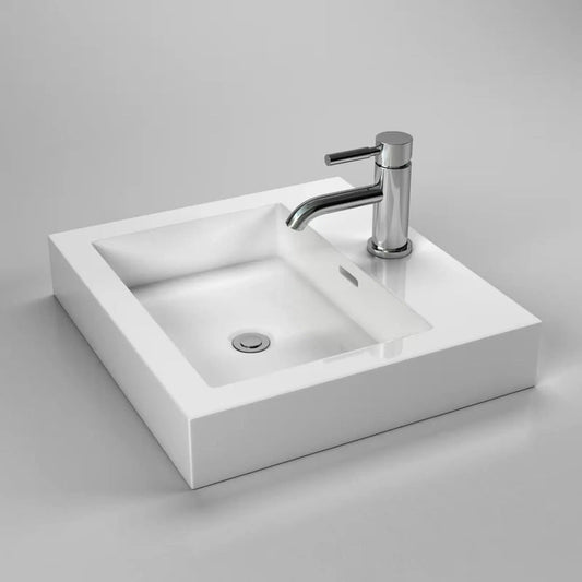 Cantrio Koncepts 19" x 17" Rectangle White Vitreous China Vessel Bathroom Lavatory Sink With Pre-Drilled Hole For Center Single Faucet and Overflow Drain