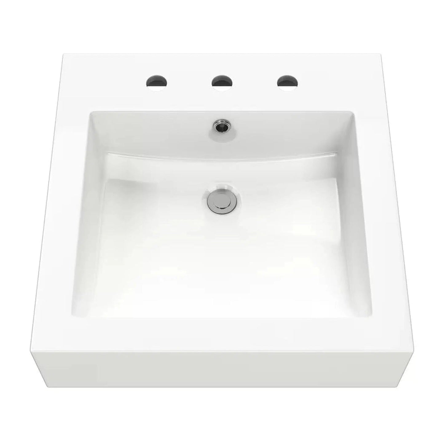 Cantrio Koncepts 20" White Square Semi-Recessed Vessel Bathroom Sink With Widespread Faucet Hole and Overflow