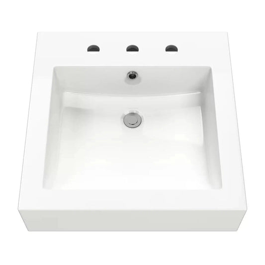 Cantrio Koncepts 20" White Square Semi-Recessed Vessel Bathroom Sink With Widespread Faucet Hole and Overflow