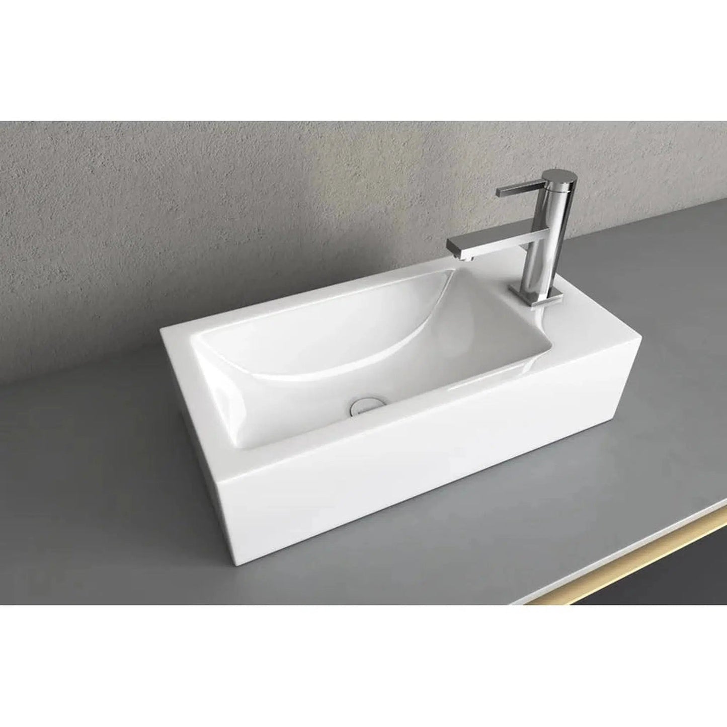 Cantrio Koncepts 20" x 10" Rectangle White Vitreous China Vessel Bathroom Lavatory Sink With Pre-Drilled Hole For Center Single Faucet and Non Overflow Drain