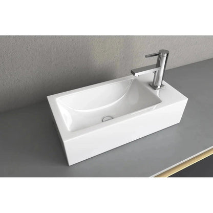 Cantrio Koncepts 20" x 10" Rectangle White Vitreous China Vessel Bathroom Lavatory Sink With Pre-Drilled Hole For Center Single Faucet and Non Overflow Drain