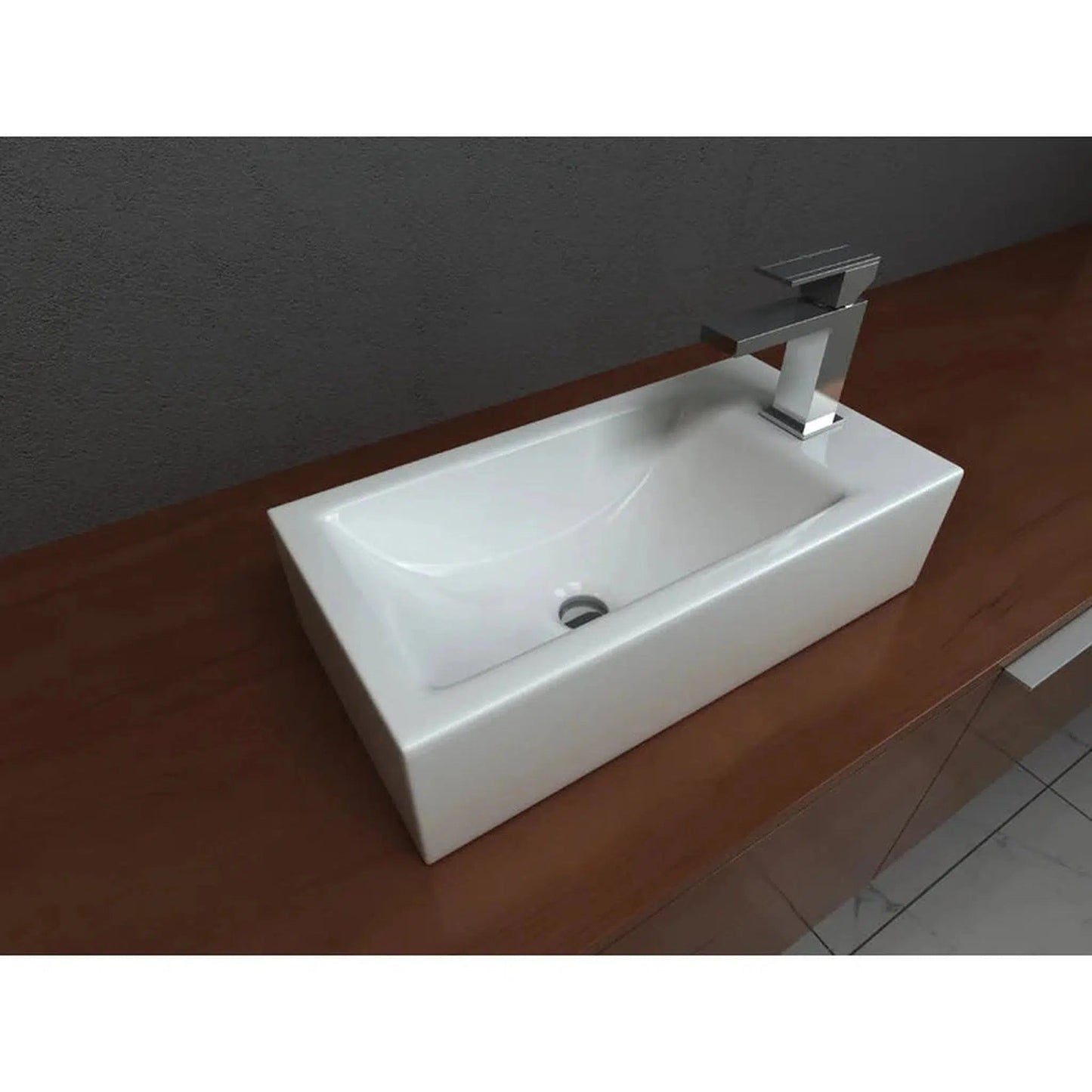 Cantrio Koncepts 20" x 10" Rectangle White Vitreous China Vessel Bathroom Lavatory Sink With Pre-Drilled Hole For Center Single Faucet and Non Overflow Drain