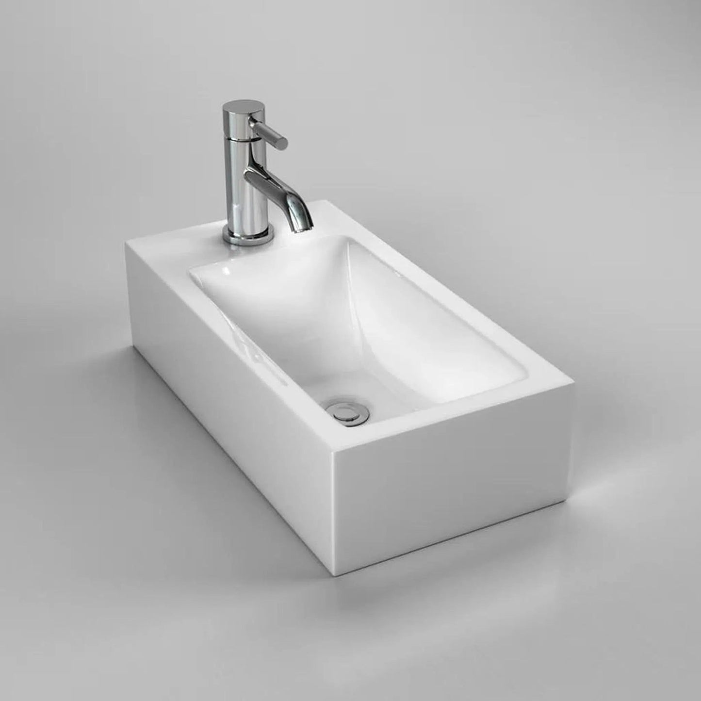 Cantrio Koncepts 20" x 10" Rectangle White Vitreous China Vessel Bathroom Lavatory Sink With Pre-Drilled Hole For Center Single Faucet and Non Overflow Drain