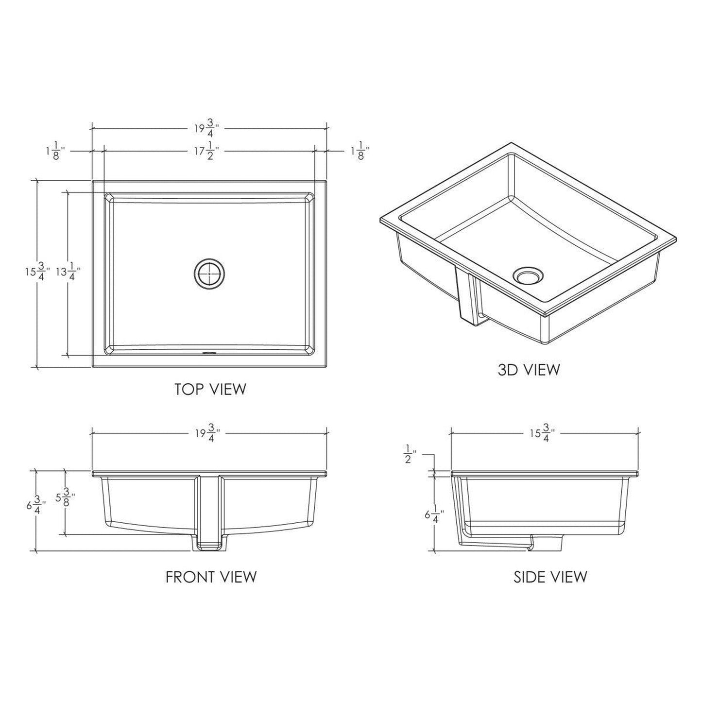 Cantrio Koncepts 20" x 16" White Rectangle Vitreous China Undermount Sink