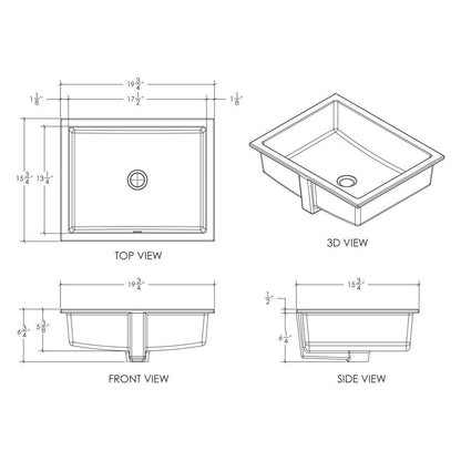 Cantrio Koncepts 20" x 16" White Rectangle Vitreous China Undermount Sink