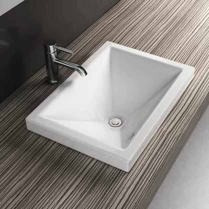 Cantrio Koncepts 21" x 15" Rectangle White Vitreous China Top Mount Bathroom Lavatory Sink With Overflow Drain