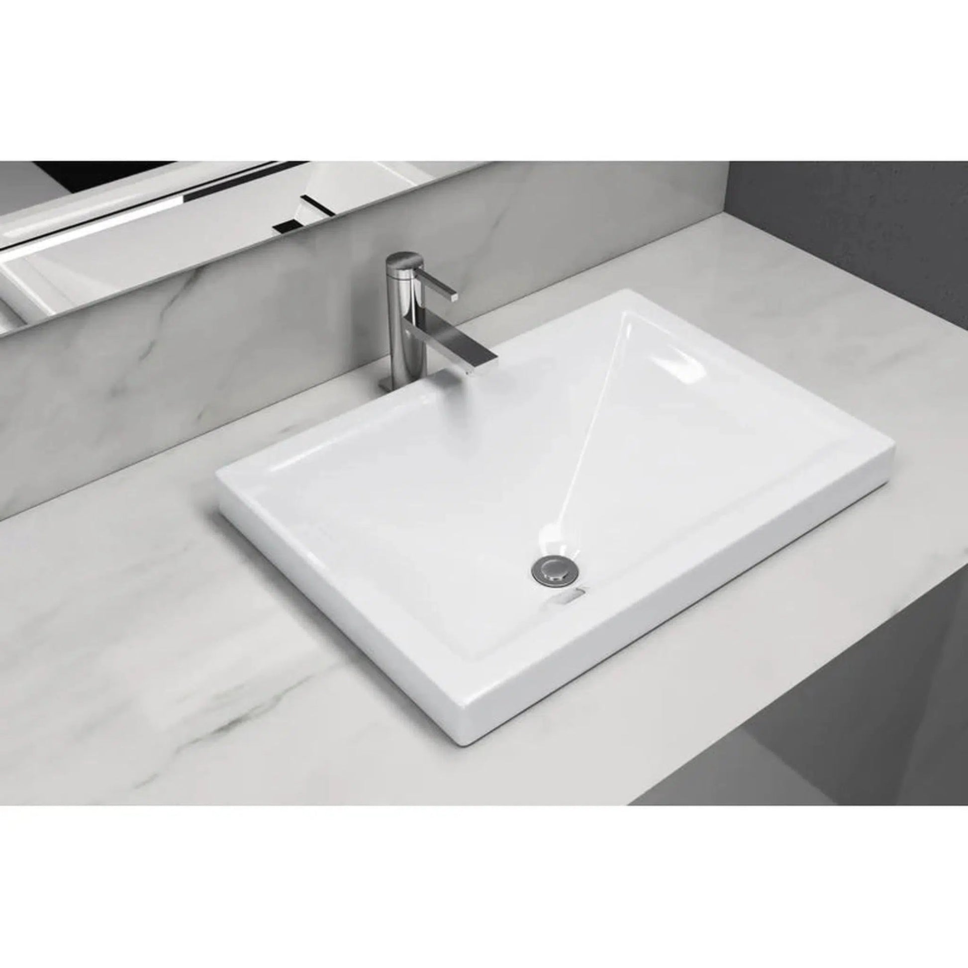 Cantrio Koncepts 21" x 15" Rectangle White Vitreous China Top Mount Bathroom Lavatory Sink With Overflow Drain