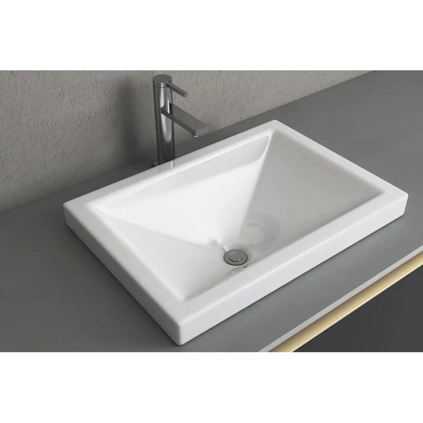 Cantrio Koncepts 21" x 15" Rectangle White Vitreous China Top Mount Bathroom Lavatory Sink With Overflow Drain