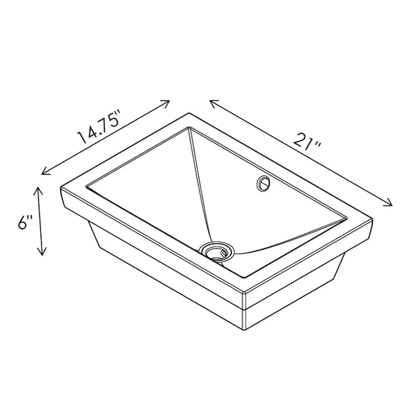 Cantrio Koncepts 21" x 15" Rectangle White Vitreous China Top Mount Bathroom Lavatory Sink With Overflow Drain