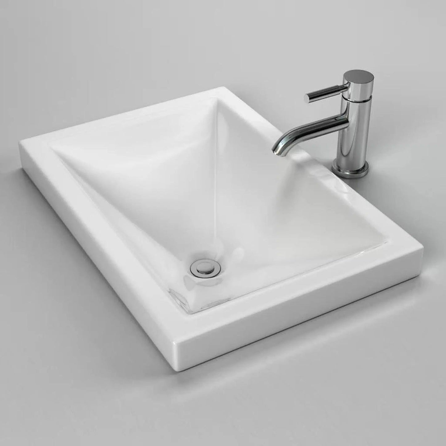 Cantrio Koncepts 21" x 15" Rectangle White Vitreous China Top Mount Bathroom Lavatory Sink With Overflow Drain